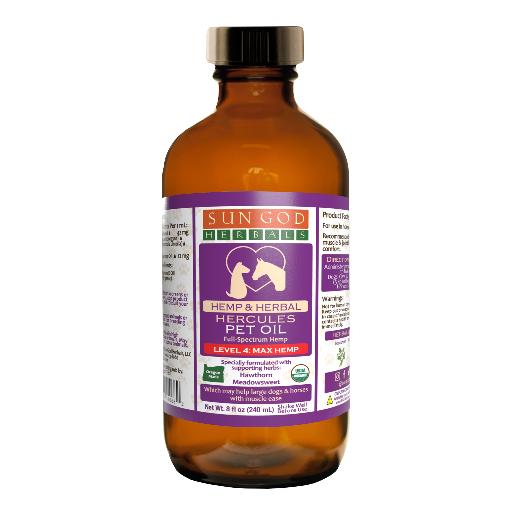 Organic Hercules Muscle Relief Hemp Pet Oil-Level 4 Max Hemp: for Horses and Large Dogs